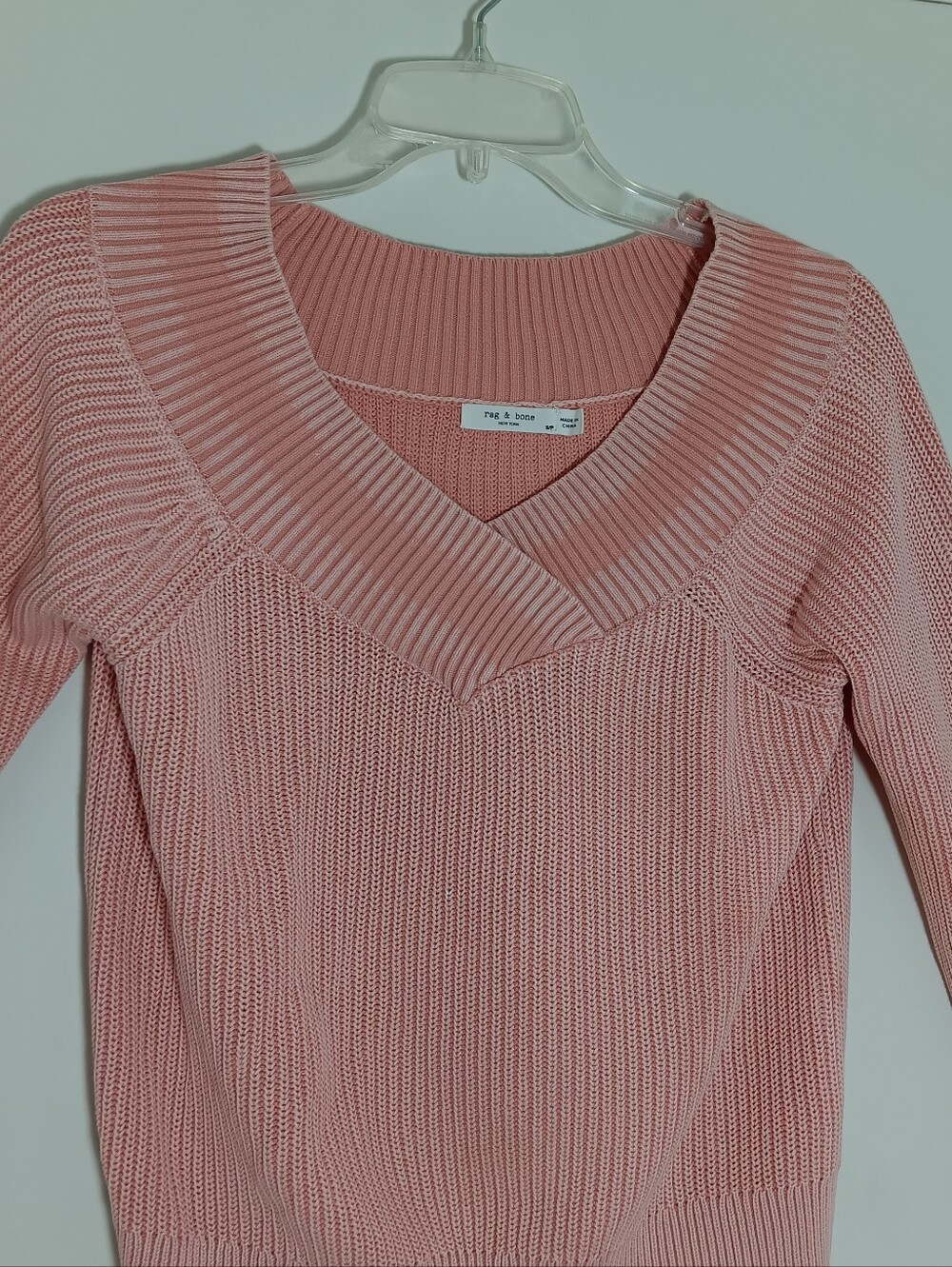 Rag And Bone Pink Rip Knit V-neck Sweater Pullover Size Small - Picture 7 of 9